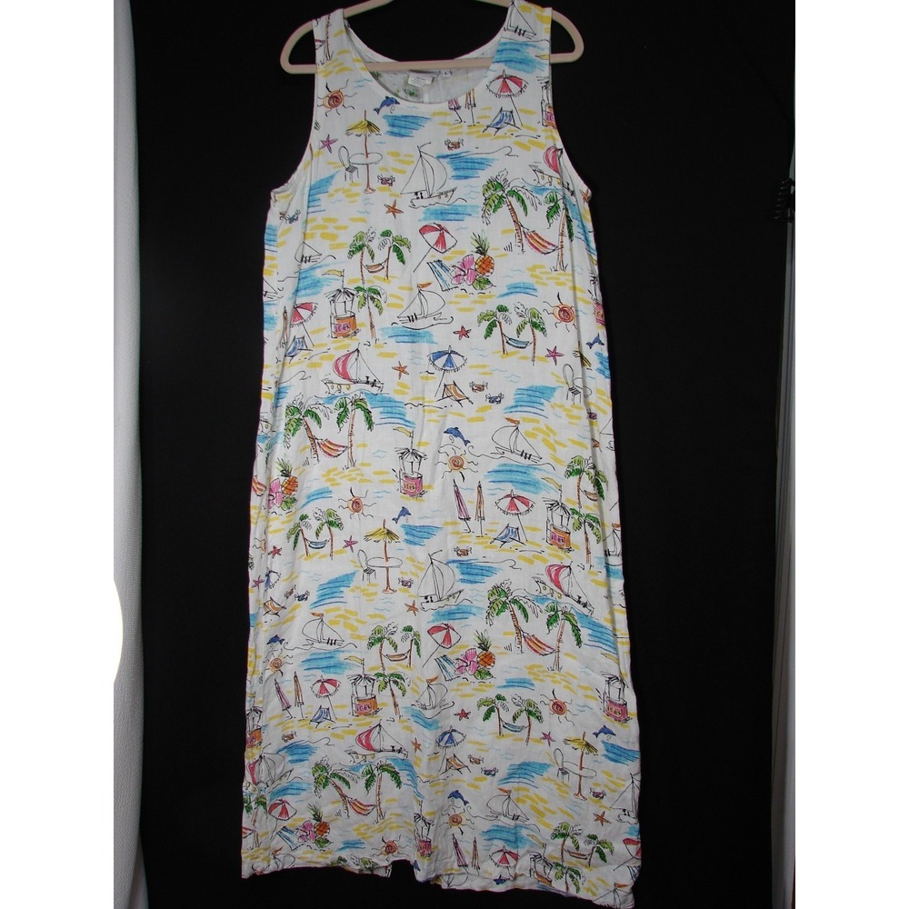 Hot Cotton Maxi Sun Dress Resort Wear 100% Linen Vacation Coastal Beach Size L